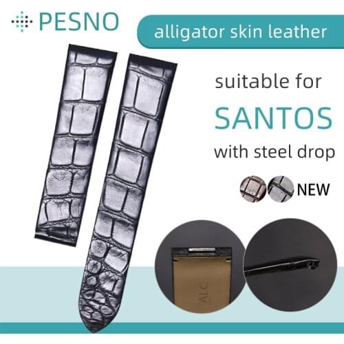 PESNO Genuine Crocodile Leather Wrist Watch Bands Women Men Watch Accessories Straps Suitable for Santos Black Btown 19mm21mm
