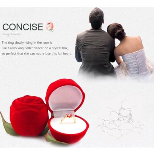 Romantic Rose Flower Flocking Ring Box Holder Wedding Propose Engagement Valentine Day Gift Packing Jewelry Case