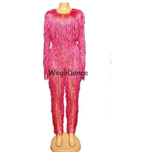 Sexy Bodysuit Costum Singer Stage Wear Fashion Fringes Stones Jumpsuit Rhinestones Birthday Celebrate Tassels Outfit