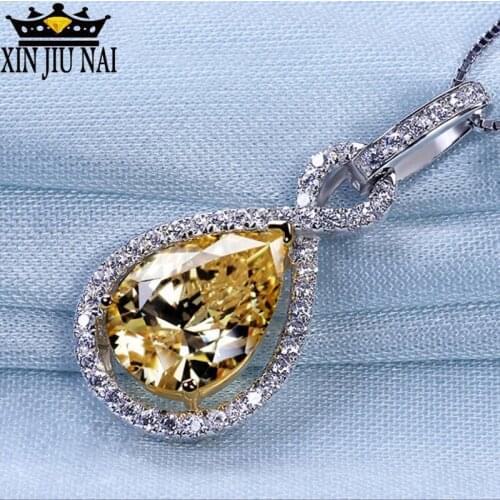 Silver 925 necklace high quality water drop yellow zircon Champagne diamond female wedding engagement gift hot item pendant