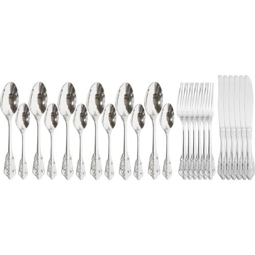 New Silver 304 Stainless Steel 24Pcs Flatware Cutlery Set Western Home Dinnerware Set Cutlery Tableware Kitchen Accessories
