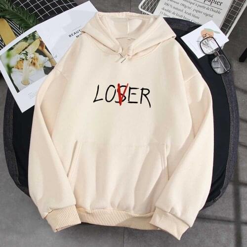 Loser Letter Cotton Hoodie Hip Hop Oversized Hoodie Women Pink Korean Style Women Clothes Kpop Graphic Pullover Fashion Tops