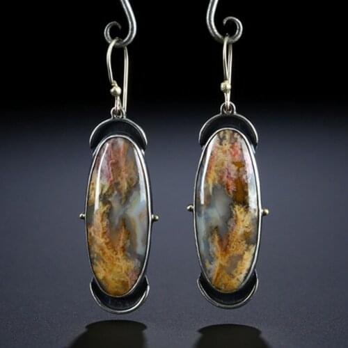 Boho Ethnic Resin Stone Earrings For Women Indian Tribal Vintage Oval Drop Dangle Earrings Pendientes Mujer Moda 2019 O5D406