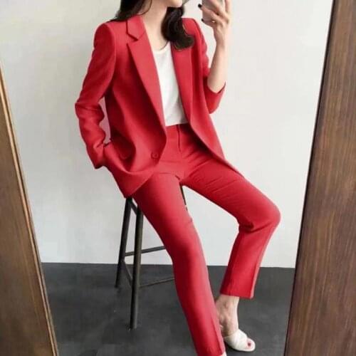 2 piece set women Suit female The new career suit female 2020 autumn long - sleeved small suit jacket trousers casual OL suit