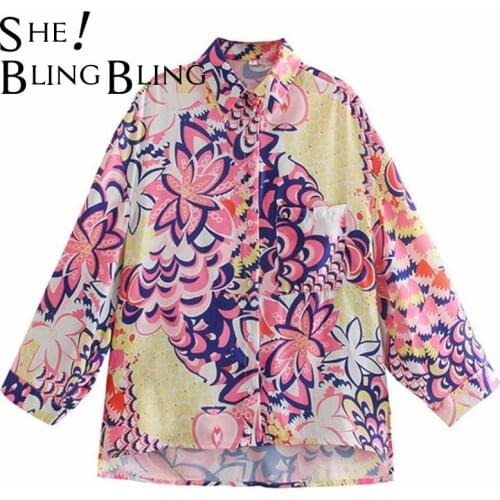 SheBlingBling Za Woman 2021 Beach 3 Piece Sets Traf Outfits Summer Print Long Sleeve Blouses Top Shirts And Mini Shorts Set Y2K