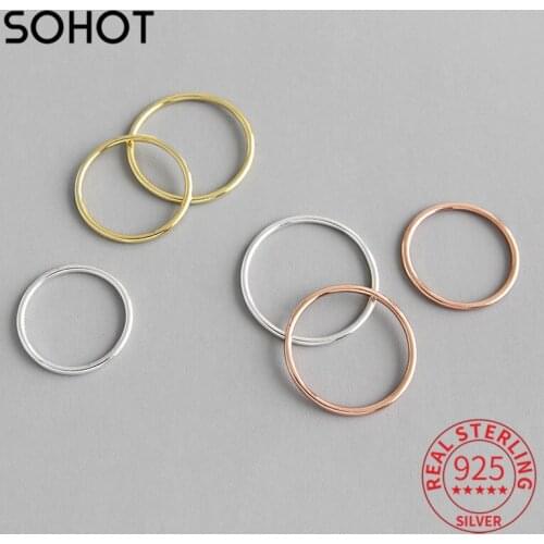 SOHOT Wholesale Various Size 925 Sterling Silver Round Circle Women Charm Ring Minimalist Smooth Line Female Party Jewelry