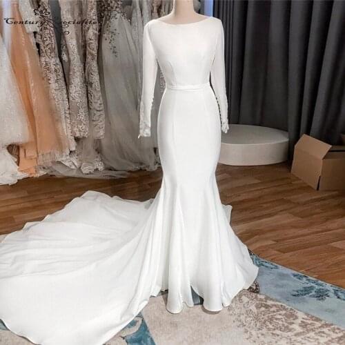 Boho Mermaid Wedding Dresses Long Sleeve Lace Appliques Button O-Neck Zipper Plus Size Bridal Gowns for Women Vestido De Noiva