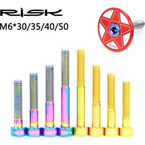 4 Colors RISK 1 pcs Bike Headset Bolt Titanium Aolly MTB Bicycle Stem Top Cap Bolt Screw M6 x 30/35/40/50 mm