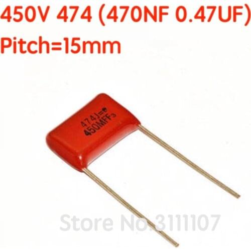 10PCS/Lot 470NF 474 450V pitch 15mm CBB Polypropylene film capacitor 0.47UF 474 470nF 450V CBB Capacitors