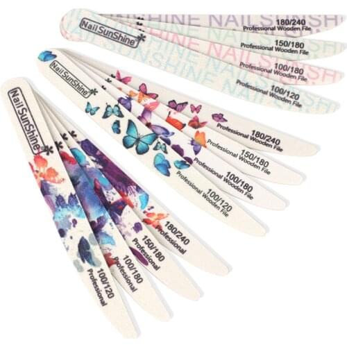 100pcs/lot Sandpaper Nail File 100/180/240 Thick Wooden Buffer Professional Sanding File Manicure Pedicure Double-side Nail Tool