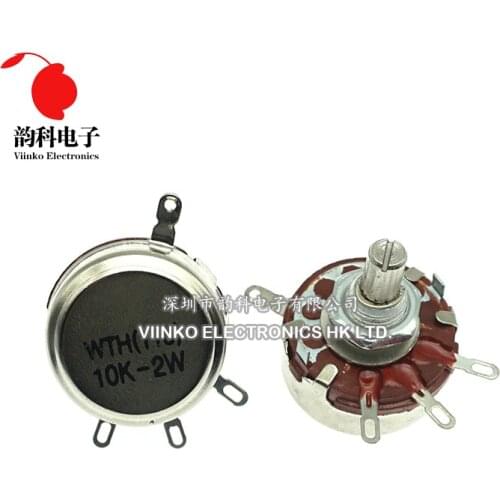 2PCS WTH118 2W 1A Potentiometer 1K 2.2K 4.7K 10K 22K 47K 100K 470K 1M WTH118-2W Round Shaft Carbon Rotary Taper Potentiometer