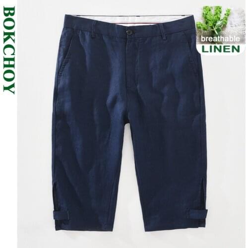 2021 Summer Spring New Men Drape Linen Shorts Thin Loose Casual Cropped Trousers Outer Wear Medium Trousers Oversize GA-8176