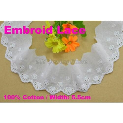 5.5cm width 100% Cotton embroid lace sewing ribbon guipure trim fabric diy craft supply wedding Accessories free shipping#3234