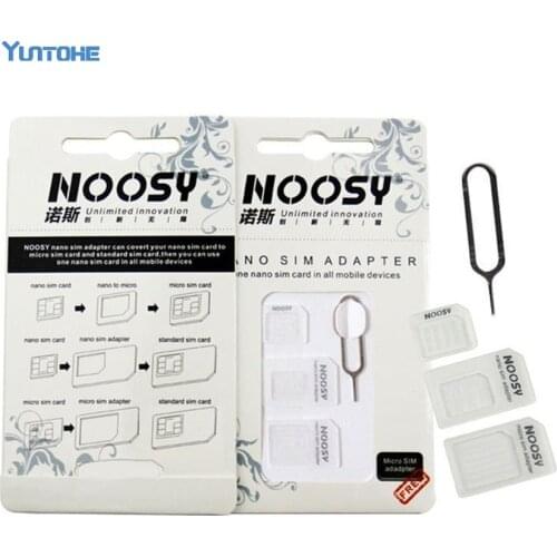 500sets(2000pcs) 4 In 1 Noosy Nano Micro SIM Card Adapter Eject Pin For iPhone 5 5S For iPhone 6 6plus 7 7plus with Retail Box