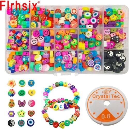 375Pcs/Box Smile Beads Acrylic Polymer Clay Beads Mixed Color Spacer Beads For Jewelry Making DIY Bracelet Necklace