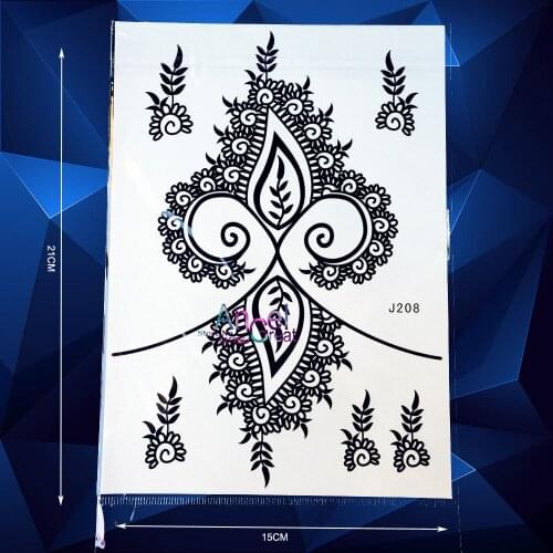 1PC Fire Leaf Pattern Henna Black Waterproof Tattoo Body Art Mehndi Fake Tatoo ABJ208 Women Wedding Tattoo on Back Arm Leg Chest