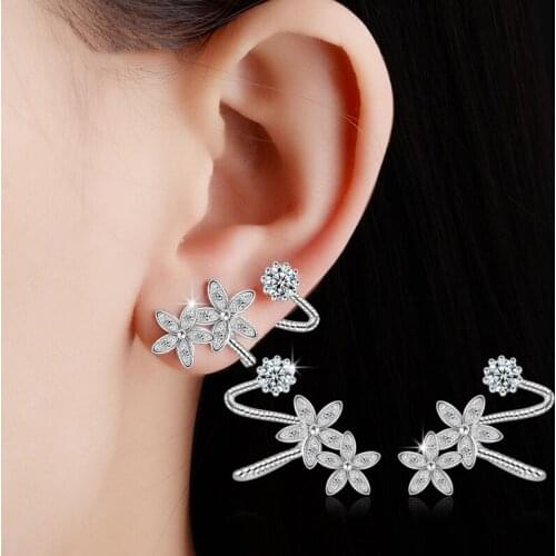 Zirconia Crystal Flowers Clip Earrings Rose Gold Color Ear Cuff Clip Earrings with Pierced Fashion Jewelry Gift for Women