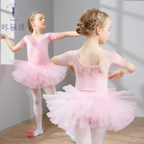 Childrens Dance Dress Short-sleeve Girl Ballet Dance Costumes Childrens Gymnastic Training Uniform Womens Costume B-6907