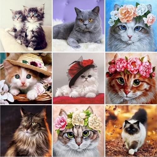 DIY Cat 5D Diamond Painting Full Round Drill Rhinestones Animal Mosaic Diamond Embroidery Cross Stitch Home Decor Wall Sticker