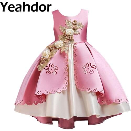Elegant Girls Princess Dress Opening Ceremony Vestidos Kids Dresses for Girl Embroidery Wedding Party Dress Flower Girl' Clothes