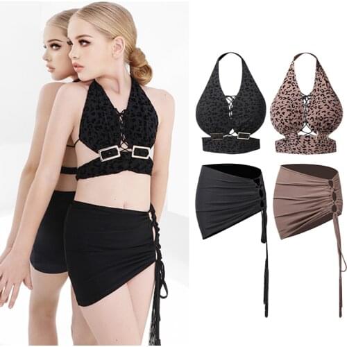 Elegant Kid Latin Dance Costumes Leopard Tops Halter Neck Irregular Latin Skirt For Girls Latin Dance Practice Clothing DNV14944