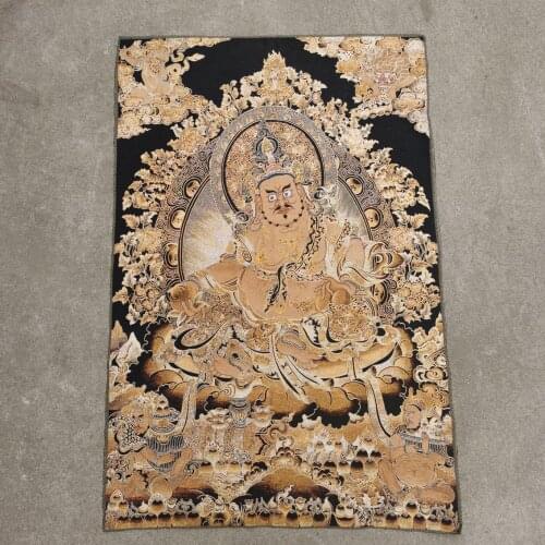 China Old Tibet Silk Embroidery Thangka Painting Tibetan Buddhas Fengshui Wealth Statue
