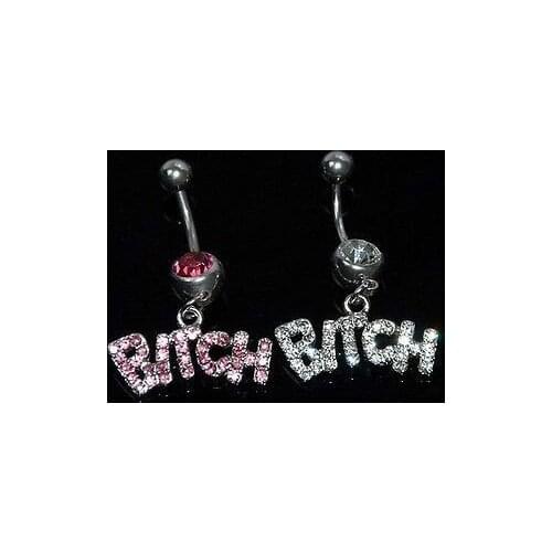 Bitch Style Belly Button Ring Fashion Women Body Belly Bar Piercing Navel Jewellry 14G 316L Surgical Steel Bar 12pcs/lot