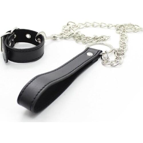 Leather Penis Rings with Metal Chain Leash Cockring Clit Stimulator Cock Ring Locking Penis Ring Sex Toy Products for Couple Men