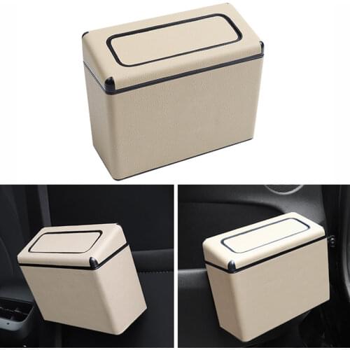 Leather Car Trash Garbage Pressing Tpye Dustbin Interior Organizer Box Hanging Auto Stowing Tidying Waste Container