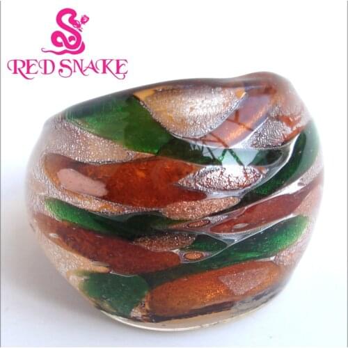 RED SNAKE Fashion Ring Handmade Red and Green Cross Design Murano Glass Rings