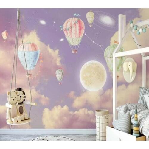 Papel de parede Net red fantasy starry hot air balloon child princess wallpaper mural,living room bedroom wall papers home decor