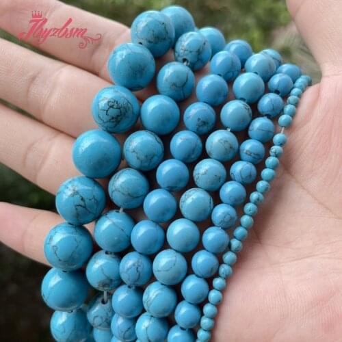 Round Sky Blue Howlite Turquoises Stone Loose Beads 15" for DIY Accessories Women Men Necklace Bracelet Jewelry Making Wholesale