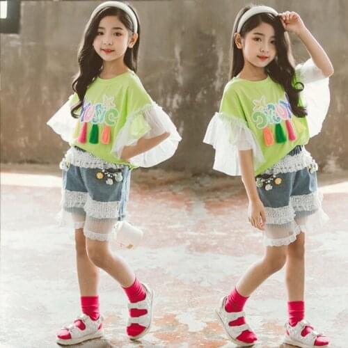 2020 hot sale girls short sleeve t-shirt fashion patchwork cotton summer girls top 6-11t F263