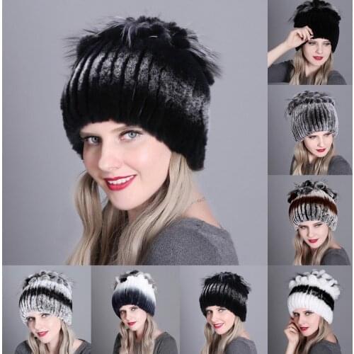 Womens Winter Solid Faux Fur Hat Rex Rabbit fur warm ski cap Knitting Beanie cap Russian style Outdoor Warm Sports Ski Snow Hat