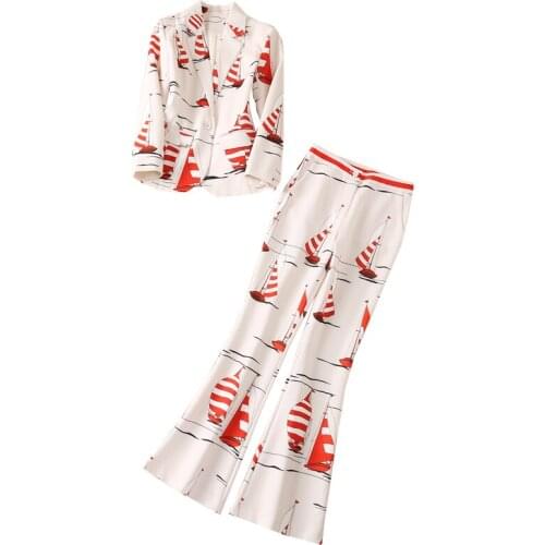 Fashion Design 2021 Autumn Suit Women Fashion High Quality Blazer+High Waist Pants Fashion Printed Suits