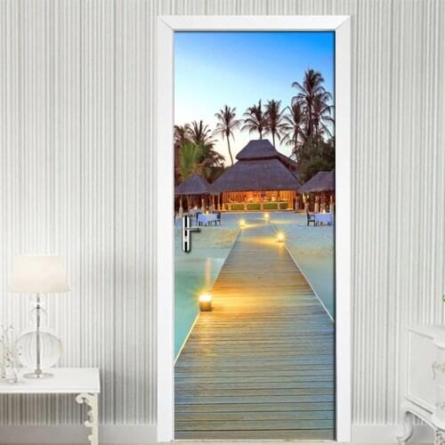 Beach Landscape Mural PVC Waterproof 3D Photo Wallpaper Living Room Decoration Creative DIY Self-adhesive Door Sticker Fresco