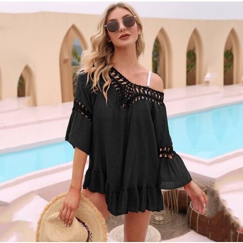 New Swimwear Cover Up Tunic Beach Dress Summer Women Beach Wear Sexy Backless Swimsuit White Robe Dresses Long Pareo Beachwear