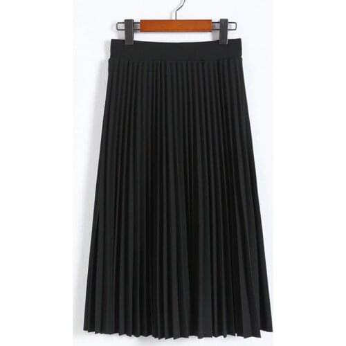 Spring and Autumn New Fashion Womens High Waist Pleated Solid Color Half Length Elastic Skirt Promotions Lady Black Pink
