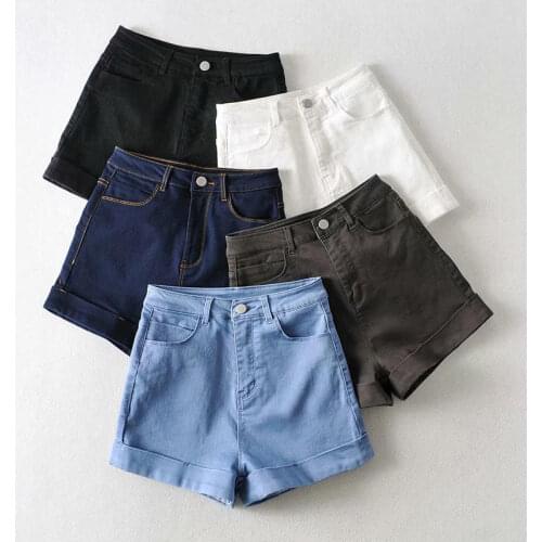 Casual Blue Denim Shorts Women Sexy High Waist Buttons Pockets Slim Biker Shorts 2021 Summer Beach Streetwear Jeans Shorts C7482