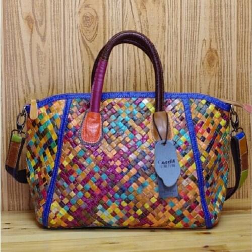 Casual Tote Bags Travel Business Shoulder Hand Bag Sheepskin 2019 New Big Women Vintage Lady Handbags Patchwork Plaid Bags