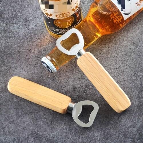 Durable Wooden Handle Bottle Opener Beer Wine Champagne cocktail Coke Lid Glass Cap Launcher Kitchen Bar Tool Supplies
