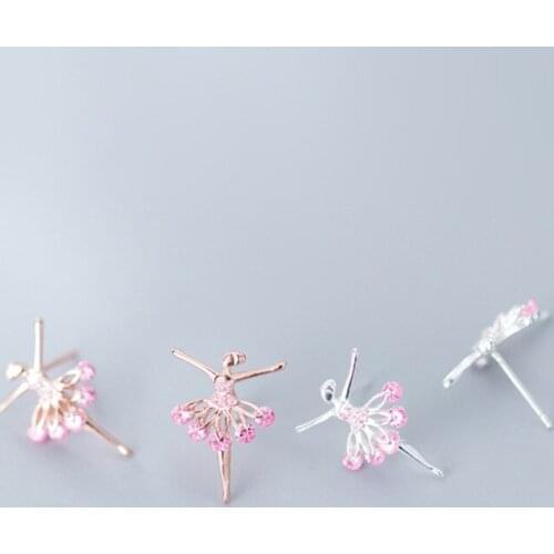 MODIAN New Pink Crystal Graceful Ballet Fairy Stud Earring for Women 925 Sterling Silver Fashion Ear Studs Fine Jewelry Bijoux