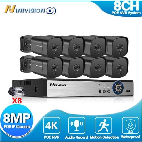 8Ch 4K Ultra Hd Cctv Camera Security System 8MP Video Surveillance Kit H.265 Outdoor Audio Record Poe IP Camera NVR Set