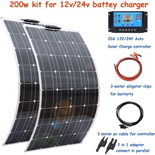Solar Panel 12v 100w 200W Flexible 12V Solar battery charger complete kit solar Cell for RV Caravan car boat home pv system
