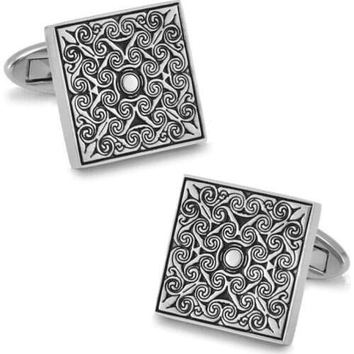 SPARTA Square Carved Patterns White Gold Electroplated cufflinks make old craftwork + Free Shipping ! High quality metal buttons