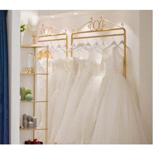 Wedding dress clothing store wedding dress rack floor to floor display iron hangers gold hanging wedding rack display rack