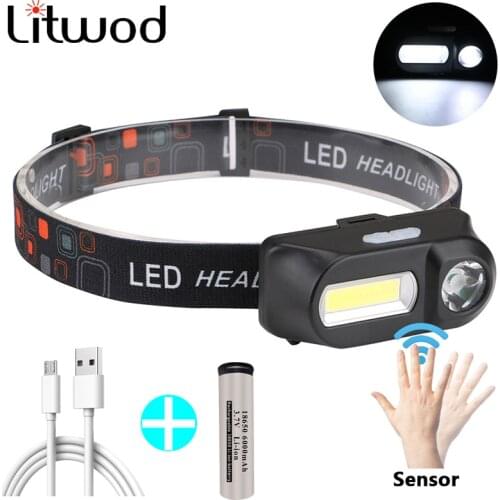 Super bright Sensor XP-G Q5 Headlamp Camping Head Light Lamp by 1* 18650 Rechargeable Battery LED COB Bulbs Litwod Lithium Ion