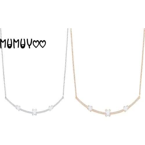 SWA Fashion Jewelry High Quality Charm Simple and Generous Geometric Crystal One-word Arc Necklace Clavicle Chain Female