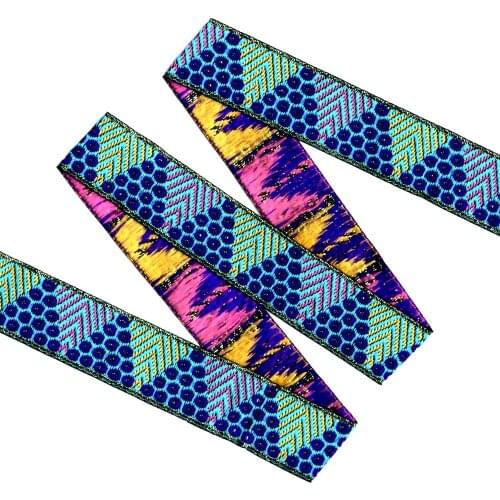 ZERZEEMOOY 1 inch 25MM 8YARD/LOT Spun Gold Colorful Geometric Jacquard Ribbon MZZD18121402