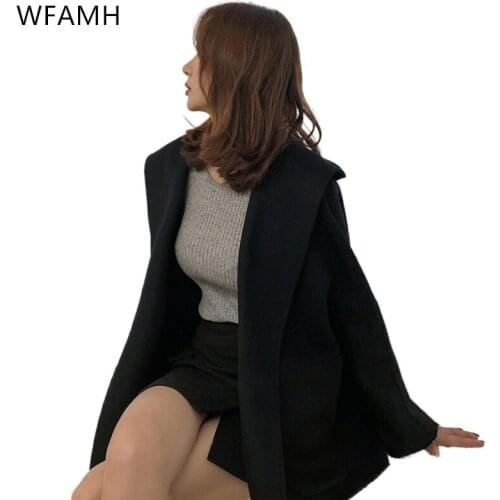 2021 spring new age reduction short section thick wild double-sided woolen cashmere coat jacket women Polyester Full Pockets